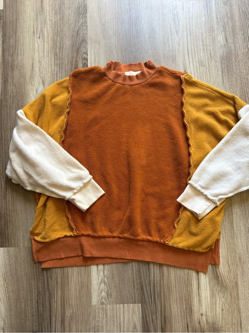 Gilded Intent Colorblock Pullover Sweatshirt - Rust, Mustard & Cream